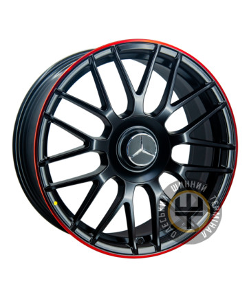 Replica Mercedes R2 9.5x19 5x112 ET45 DIA66.56 Матовый черный с красной полосой по ободу